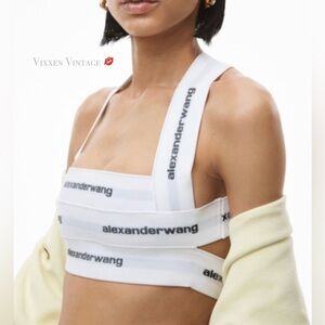 ALEXANDER WANG ‘LOGO BANDAGE CROPPED BRA TOP’ IN WHITE